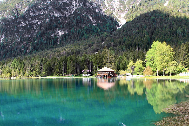 Lago alpino, água, bergsee, Dolomitas, Lago, Claro como cristal, natureza