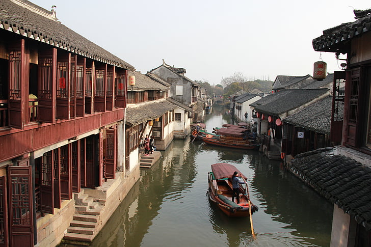 Zhouzhuang, statek, wody, Jiangnan, Domy, dekoracje