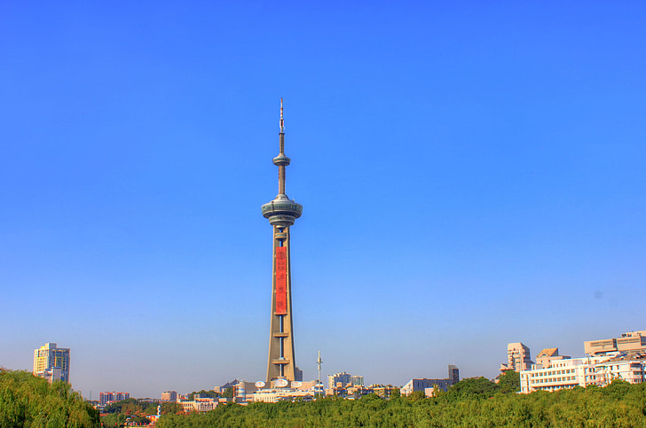 Chine, Jiangsu, Nanjing, tour de télévision, architecture, Skyline, ville