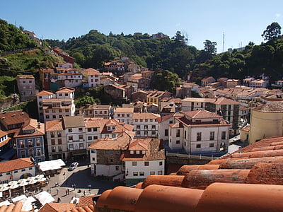 huizen, Cudillero asturias, stad, mensen, dak, het platform, stad