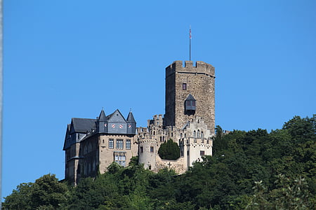 Castelo, lahneck, Lahnstein, história, exterior do prédio, azul, arquitetura