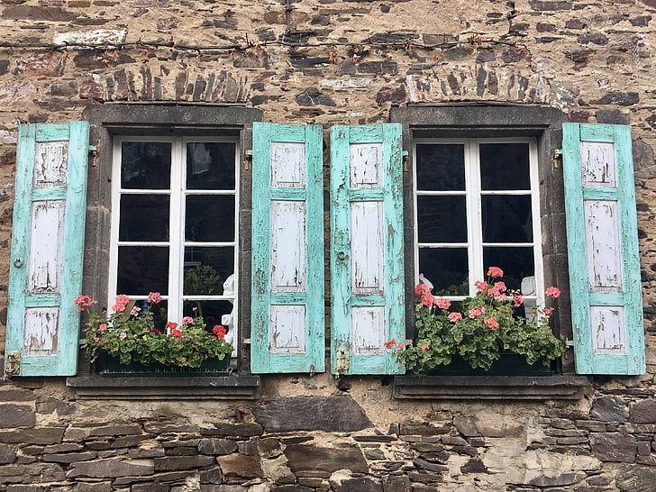 vecchia casa, finestra, Germania, Windows, Fioriere, facciata, persiane