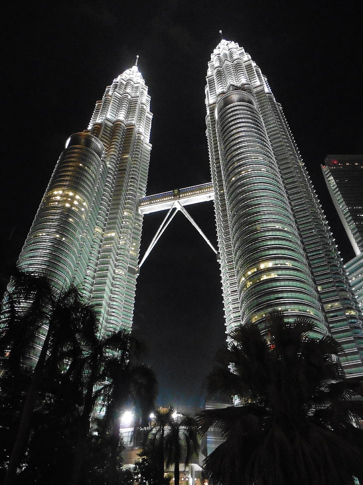 Kuala lumpur, Malajsie, Asie, Petronas tower, noční, Centrum města
