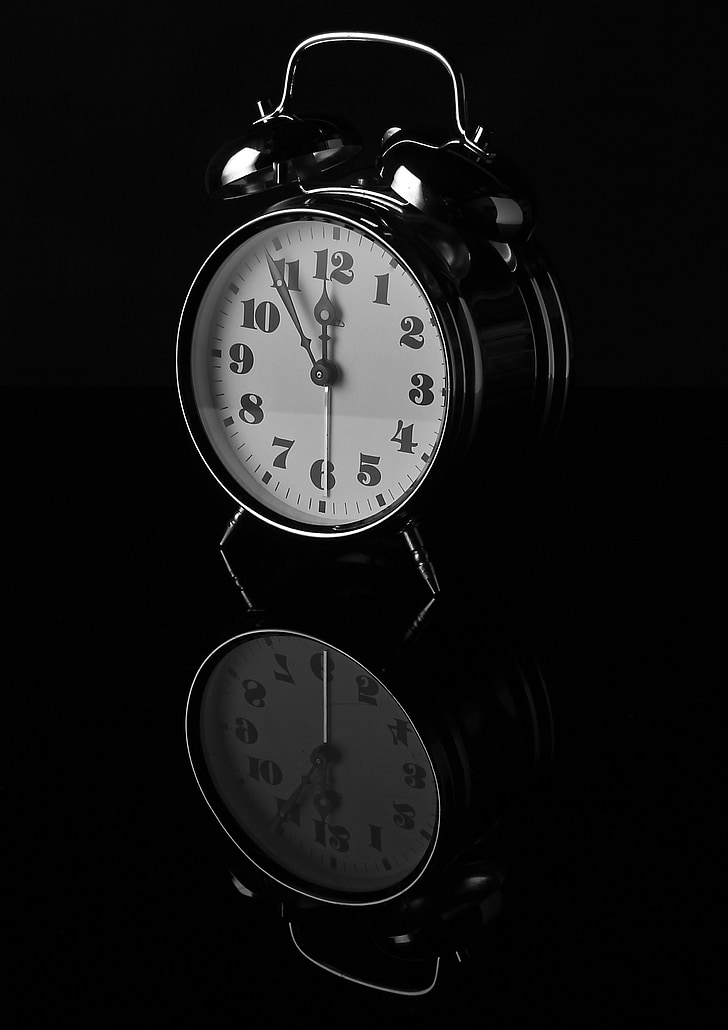 ceas cu alarmă, timp, contrast, b w fotografie, ceas, Studio, sticlă