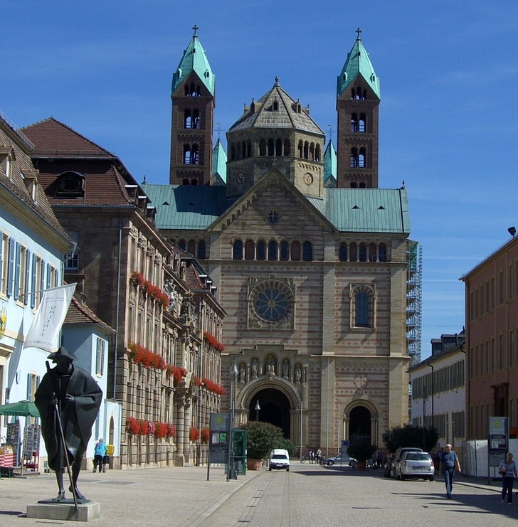 peregrinos, estátua de bronze, Maximilianstrasse, Dom, Speyer