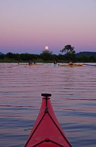 kayak, group, full moon, summer, water, boat, kayaking