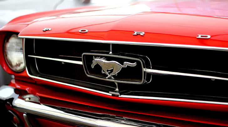 piros, Ford, Vintage, Ford Mustang, mén, Piros, Amerikai, Amerikai Egyesült Államok