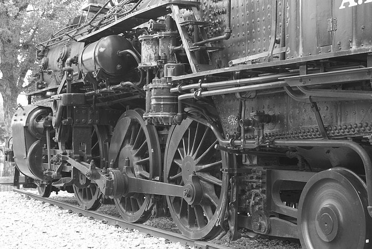 Trem, rodas, viagens, Choo-choo, locomotiva, preto e branco