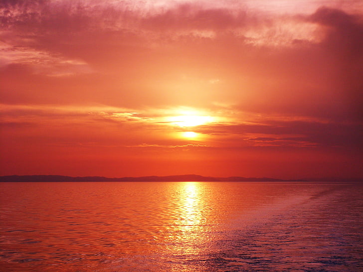 saulriets, jūra, vakarā, krēslas, saule, okeāns, Horizon