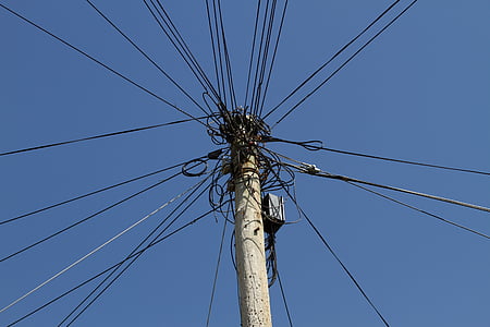 strommast, 電源ケーブル, ケーブル サラダ, 電気, 電力線, ケーブル, ポール
