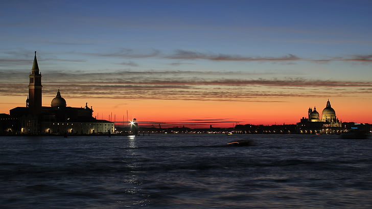 Venedik, gece manzarası, Deniz, Binanın mimarisi, seyahat etmek tatil, İstanbul, günbatımı