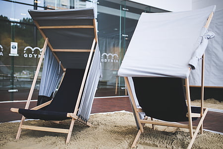 chaises longues, plage, été, conception, Nouveau, lit de bronzage, Dim