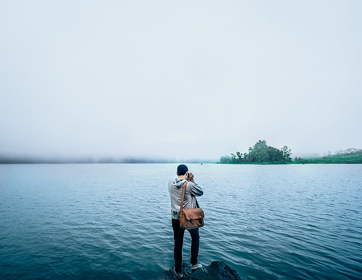 adventure, guy, lake, man, outdoors, person, photographer