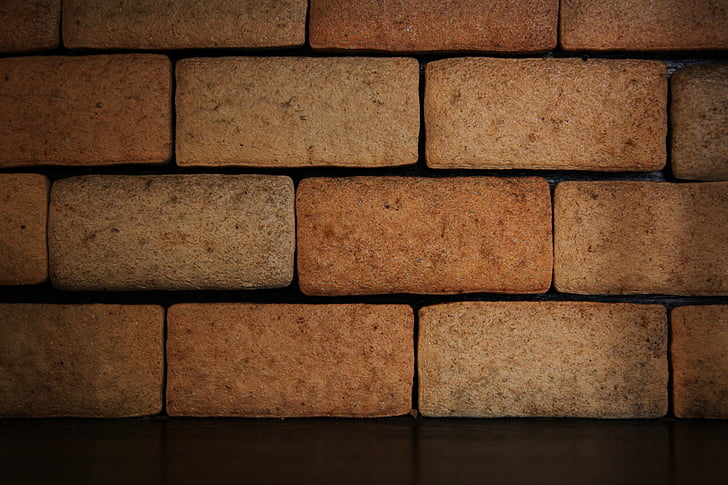 vegg, brun, belysning, murstein, blokker, stein