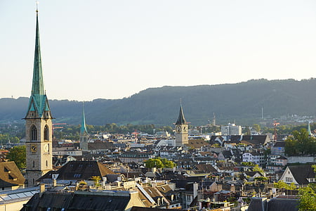 Zurigo, centro storico, chiese, Svizzera, tetti, città, Case