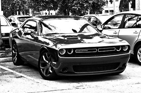 hdr, monochrome, muscle car