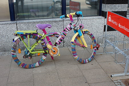 bicicleta, del ganchillo, colorido, manía, lana, géneros de punto, creativa