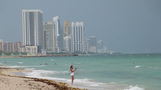 Miami, Miami beach, manzarası, Sahil, okyanus, plaj, sabah
