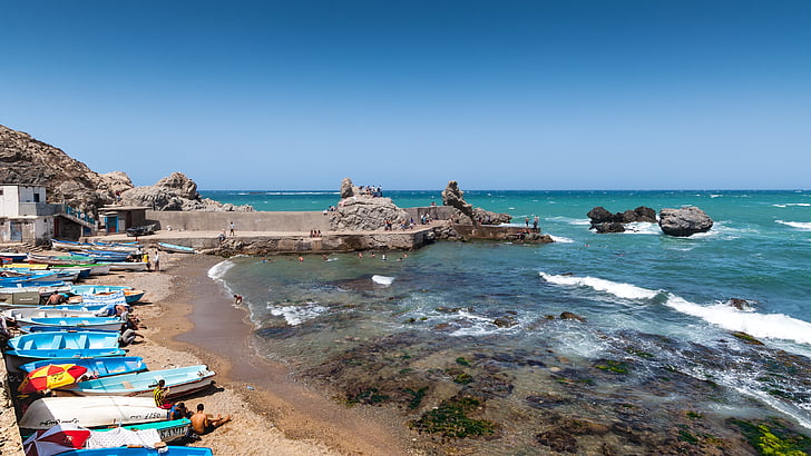 Ain-taya, Algerije, Middellandse Zee, water, zomer, blauw, kust