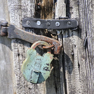 padlock, rustic, wood, lock, rusty, metal, vintage