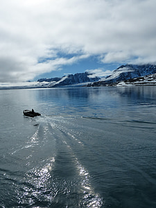 spitsbergen, arctic zodiac, cold, winter, water, mountains, lake