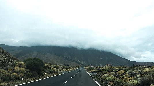 pilved, mägi, Road, Travel, loodus, maanteel, maastik