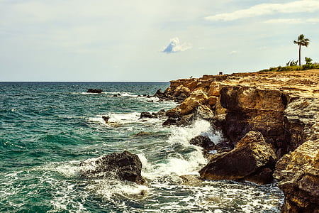 costa rochosa, ondas, natureza, mar, Costa, paisagem, Kapparis