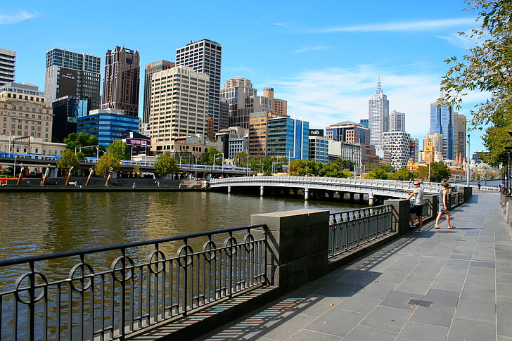 Melbourne, skyline, elven, Australia, byen, Melbourne skyline, Victoria