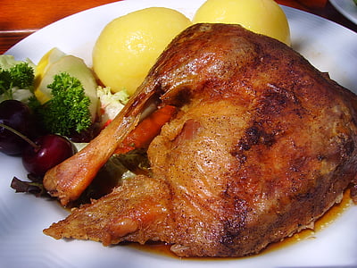 roast goose, goose leg, dumplings, eat, poultry, poultry roast, food