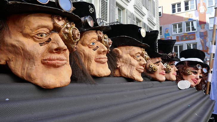 karneval, Luzern, mask, paneel, loll-aeg, nägu, nukk