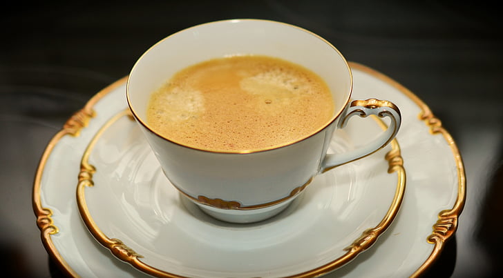 кафе, чаша кафе, Корица, злато подреден сервизче, благородни, изгражда, декор