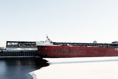 schip, container, vervoerder, lading, water, ijs, winter