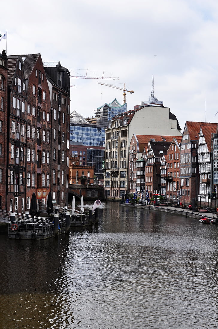 Hamburgas, Miestas, vandens, Naujoji simfonija, namai, Architektūra, pastatas