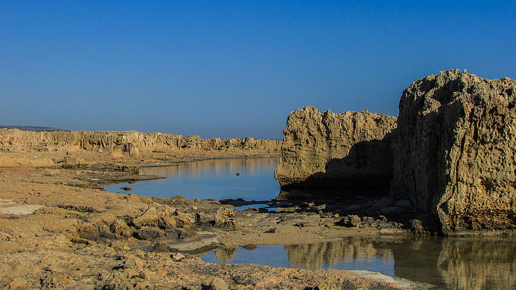 Cyprus, Ayia napa, makronissos, rotsformaties, reflectie, water