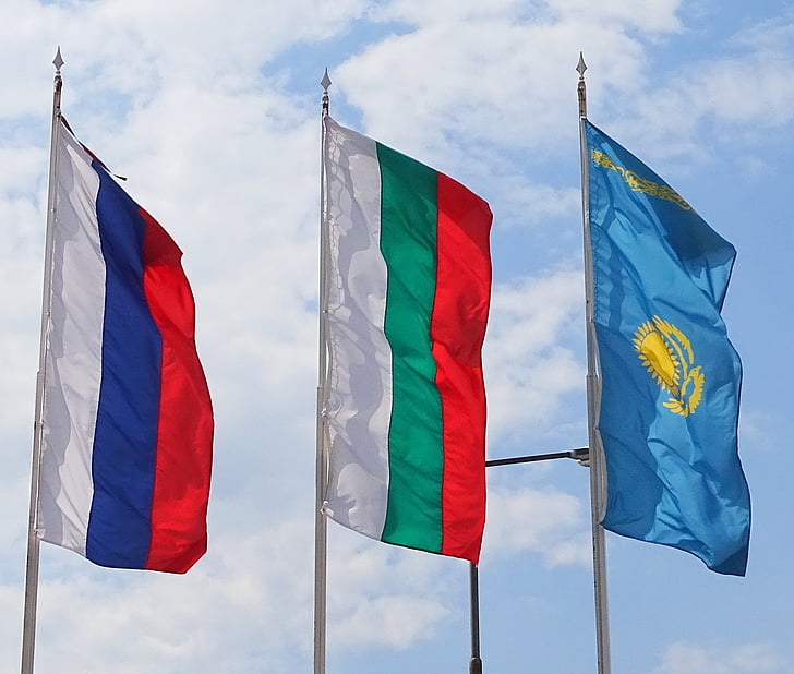 flags, russia, bulgaria, kazakhstan