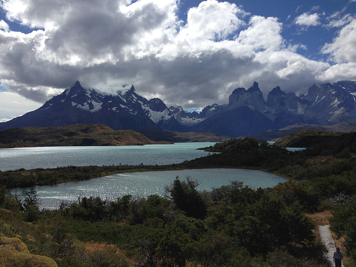 Göl, Patagonya, doğa, Göller, tatil, dağlar, bulutlu gökyüzü
