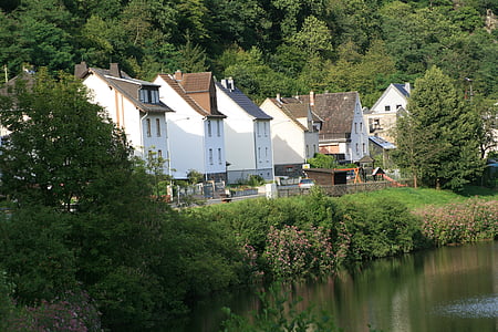Village, rieka, banka, uferstrase, v blízkosti brehu, lhn, geilnau