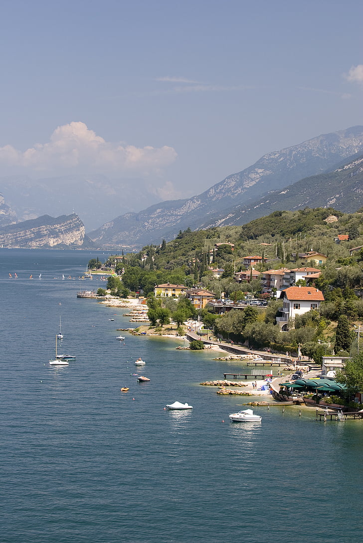 tó, Garda, víz, csónakok, tenger, hegyi, természet
