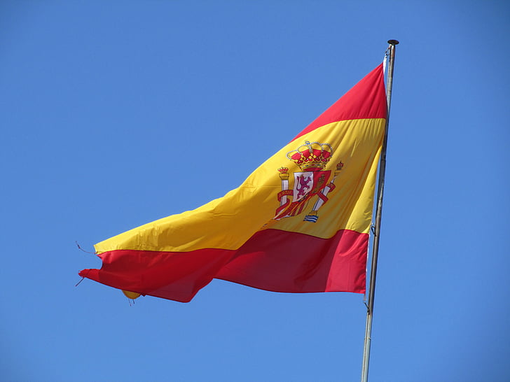 Flaga, Hiszpania, niebo, wiatr, wakacje, Durian Dragon, Hiszpański