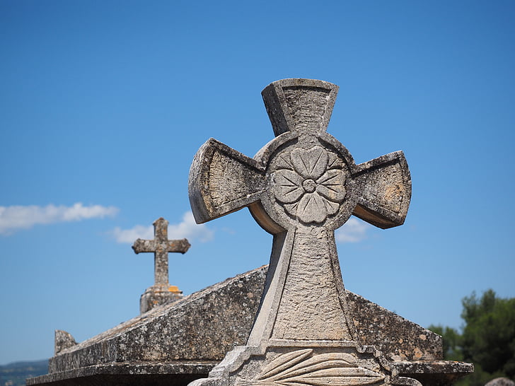Croix, Croix de Pierre, tombe, tombe, cimetière, vieux cimetière, Roussillon
