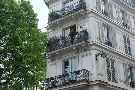 Wohnung, französische Architektur, Gebäude, Französisch, Balkon