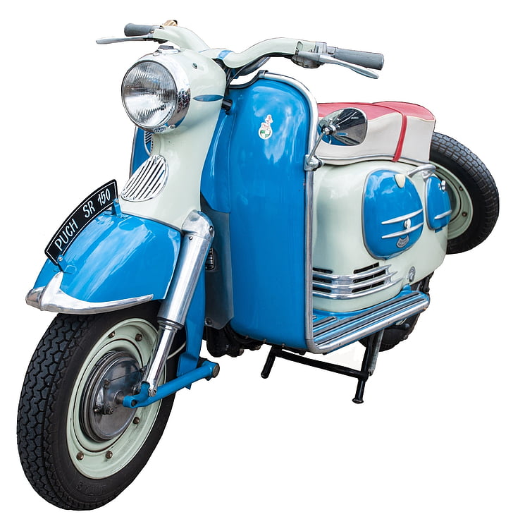 modrá, motor, Scooter, motorová koloběžka, Puch, vozidlo, motocyklu