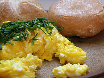 πρωινό, αυγά ομελέτα, κουλούρι, είδος κρεμμυδιού, τα αυγά