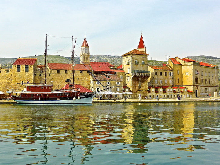 trogir, seaside, reflections, bright, lakeside, town, surface
