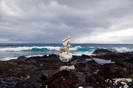 stones, pebbles, tower, stack, pile, coast, shore