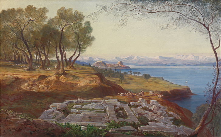Едуард Лир, живопис, масло върху платно, художествени, природата, извън, небе