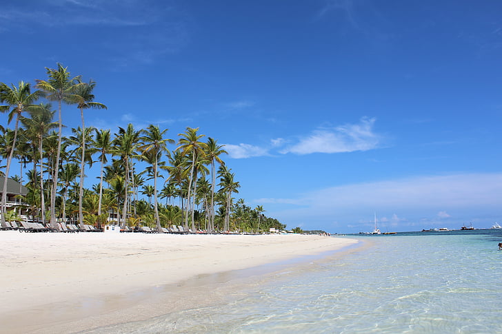 Punta cana, dlaně, Dominikánská republika, Tropical, cestování, modrá, pláž