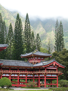 temple, hawaii, trees, architecture, building, landmark, city