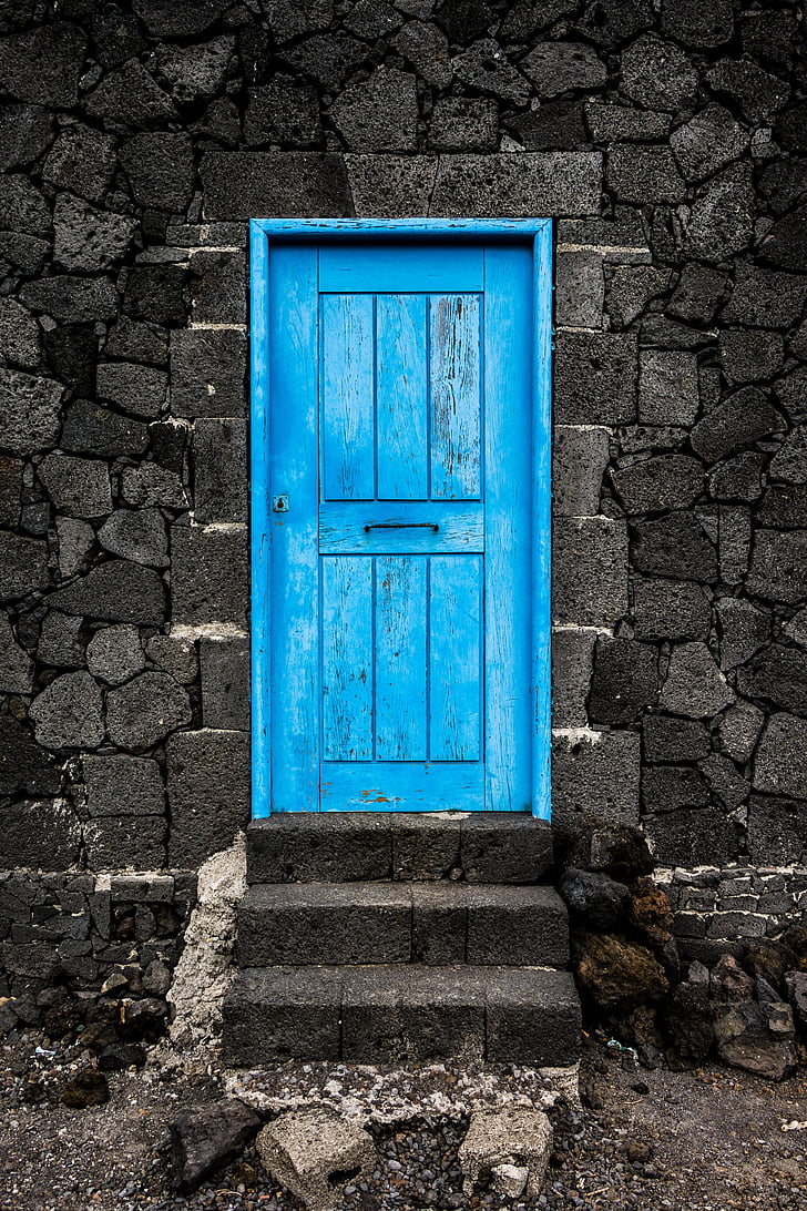 porta, objectiu, antiga porta, fusta, l'entrada, porta, blau