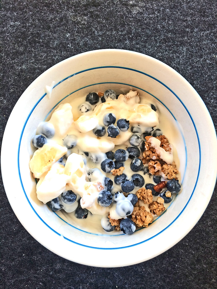 breakfast, cereal, blueberries, summer, healthy, food, milk